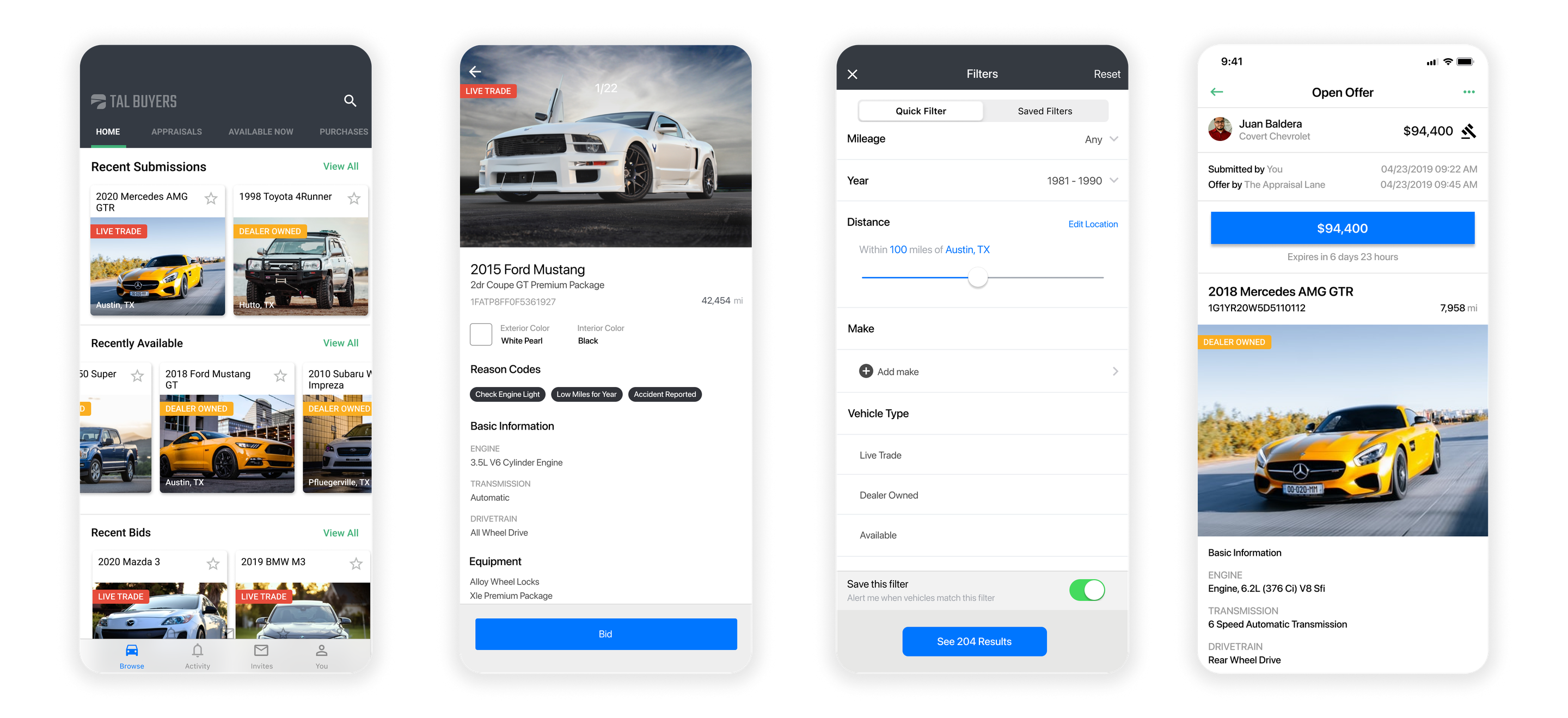 TAL Buyers Network inventory browsing and vehicle detail screens.